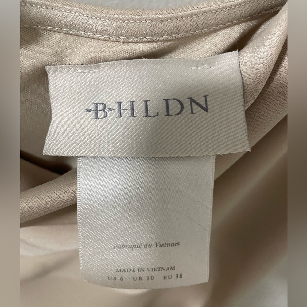 BHLDN Cali Satin Charmeuse Midi Dress in color Champagne - Picture 5 of 9